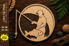 Fishing Angler Round Laser Cut SVG Design fishing angler svg Product Image 1