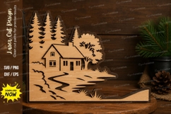 Cabin Landscape Laser Cut SVG Design cabin landscape svg Product Image 1