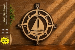 Compass Sailboat Laser Cut SVG Design compass rose svg, sail Product Image 1