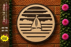 Sailboat Sunset Round Laser Cut SVG Design sailboat svg, Product Image 1