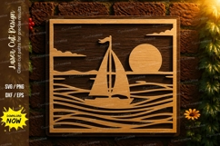 Sailboat Ocean Scene Laser Cut SVG Design sailboat ocean svg Product Image 1