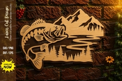 Mountain Trout Lake Laser Cut SVG Design trout svg, mountain Product Image 1