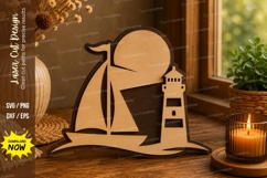Lighthouse Sailboat Laser Cut SVG File lighthouse sailboat Product Image 1
