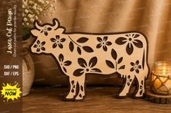 Floral Cow Laser Cut SVG File floral cow svg, cow silhouette Product Image 1