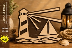 Lighthouse Sailboat Laser Cut SVG Design lighthouse svg, sai Product Image 1