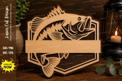 Bass Fish Monogram Laser Cut SVG Design bass fish svg, bass Product Image 1