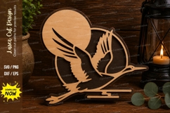 Flying Crane Moon Laser Cut SVG Design crane svg, flying bir Product Image 1