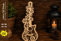 Floral Guitar Laser Cut SVG File floral guitar svg, guitar Product Image 1