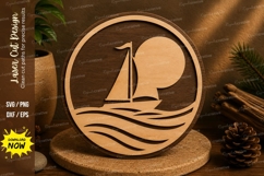 Sailboat Sunset Ocean Laser Cut SVG File sailboat svg, sunse Product Image 1