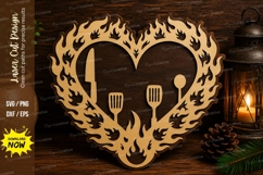 BBQ Flame Heart Laser Cut SVG File bbq heart svg, grill hear Product Image 1