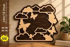 Cloud Butterfly Frame Design laser cut svg File cloud butter Product Image 1