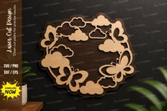 Butterfly Cloud Wreath Laser Cut Svg Design butterfly wreath Product Image 1
