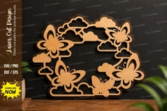 Butterfly Floral Wreath Laser Cut Svg Design butterfly flora Product Image 1