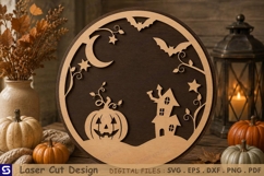 3D Halloween Haunted House Pumpkin Layered Laser Cut File Product Image 1