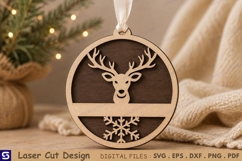 3D Christmas Reindeer Split Monogram Ornament Laser Cut File Product Image 1