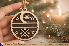 3D Christmas Moon Stars Snowflake Split Monogram Ornament Product Image 1