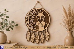 3D Floral Fox Dreamcatcher Wall Hanging Laser Cut File Product Image 1