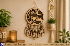 3D Sleeping Fox Moon Dreamcatcher Wall Hanging Laser Cut Product Image 1