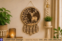 3D Floral Deer Dreamcatcher Wall Hanging Laser Cut File Product Image 1