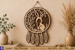 3D Floral Rabbit Dreamcatcher Wall Hanging Laser Cut File Product Image 1