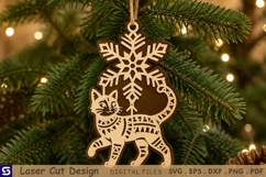 3D Walking Cat Snowflake Christmas Ornament Laser Cut File Product Image 1