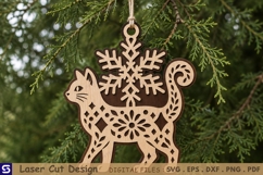 3D Patterned Cat Snowflake Christmas Ornament Laser Cut File Product Image 1