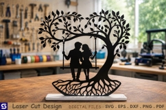 3D Heart Tree Couple Swing Tabletop Decor Laser Cut File Product Image 1