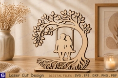 3D Couple Tree Swing Tabletop Decor Laser Cut File Product Image 1