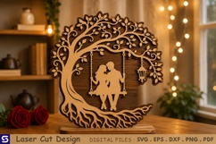 3D Couple Tree Swing with Lantern Tabletop Decor Laser Cut Product Image 1