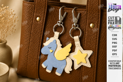 Leather Bag Charm Laser Cut | Unicorn and Star Keychain |CNC Product Image 1