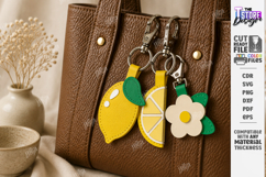 Leather Bag Charm Laser Cut | Lemon and Flower Keychain |CNC Product Image 1