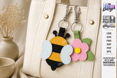 Leather Bag Charm Laser Cut | Bee and Flower Keychain | CNC Product Image 1