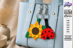 Leather Bag Charm Laser Cut | Ladybug and Flower Keychain Product Image 1