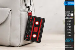 Leather Keychain Laser Cut | Bag Tag | Cassette Tape SVG Product Image 1