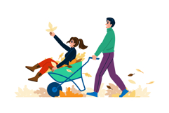 autumn leaves wheelbarrow couple vector Product Image 1