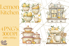 Farmhouse Lemon Kitchen Clipart, Lemon Kitchen Appliances Product Image 1