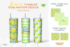20oz Skinny Lemon Tumbler Sublimation Bright brush strokes Product Image 1