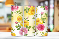 seamless tumbler wrap, lemonade rose design, bright floral wrap, yellow pink roses, watercolor lemonade design, 20oz skinny tumbler, tapered tumbler wrap, straight tumbler design, bright rose art, seamless lemonade design,