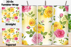 seamless tumbler wrap, lemonade rose design, bright floral wrap, yellow pink roses, watercolor lemonade design, 20oz skinny tumbler, tapered tumbler wrap, straight tumbler design, bright rose art, seamless lemonade design,