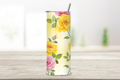 seamless tumbler wrap, lemonade rose design, bright floral wrap, yellow pink roses, watercolor lemonade design, 20oz skinny tumbler, tapered tumbler wrap, straight tumbler design, bright rose art, seamless lemonade design,