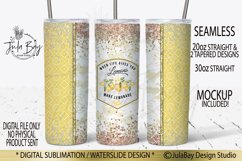 Lemonade Skinny Tumbler Sublimation Design PNG  When Life Gives You Lemons Make Lemonade watercolor lemons and yellow geometric background with glitter diamonds