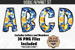Lemons Blue Floral Doodle Alphabet Numbers | Patterned PNG Product Image 1