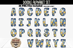Lemons Blue Floral Doodle Alphabet Numbers | Patterned PNG Product Image 2