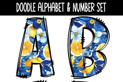 Lemons Blue Floral Doodle Alphabet Numbers | Patterned PNG Product Image 5