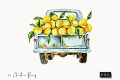 Watercolor Lemon Vintage Truck | Summer PNG Product Image 1