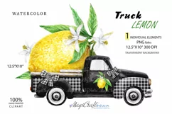 Watercolor black Vintage Truck lemon PNG clipart Product Image 1