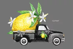Watercolor black Vintage Truck lemon PNG clipart Product Image 2