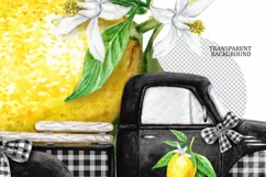 Watercolor black Vintage Truck lemon PNG clipart Product Image 3