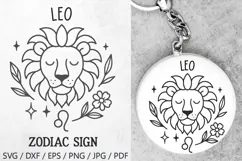 Leo Zodiac Sign SVG – cute leo illustration with floral details and stars. Perfect for astrology t-shirts, mugs, tote bags, keychains, zodiac stickers, planners, posters, invitations, horoscope crafts, and birthday gifts.