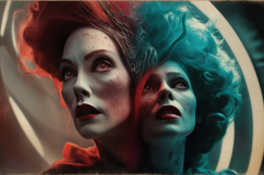 A dramatic portrait of a woman with zombie makeup Product Image 1